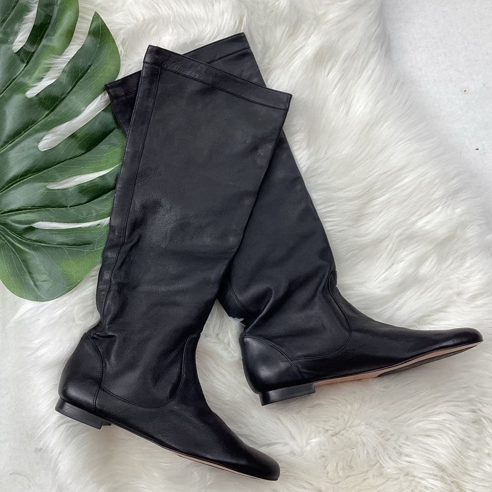 Massimo Dutti Black Leather Riding Boots Tall Boots 7.5 Equestrian Boots